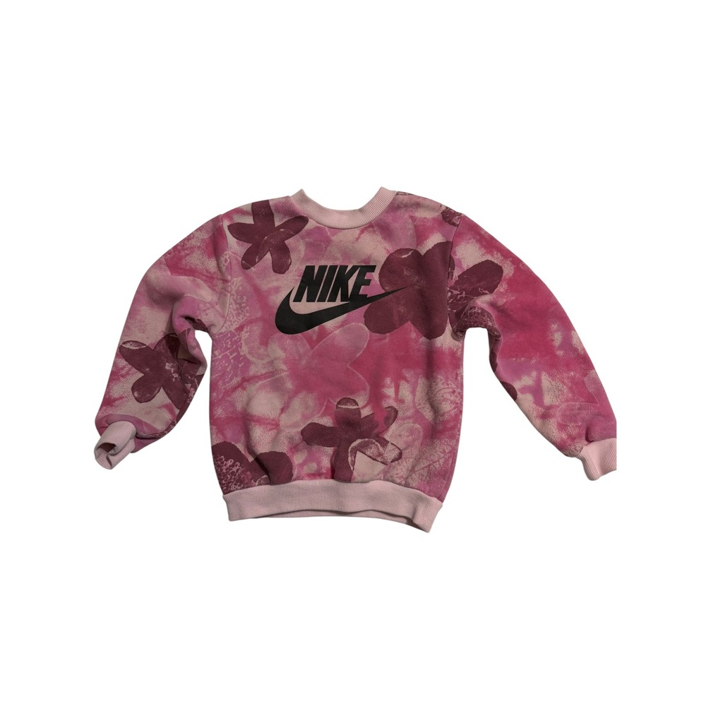 Nike Kids Pink Floral Wash Crewneck Sweatshirt Futura Logo Size 5-6 Yrs L005-023